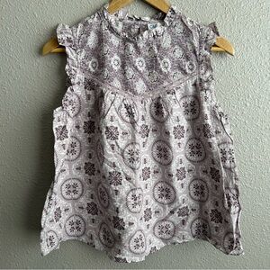 NEW C&C California 100% Cotton‎ Sleeveless Purple Paisley Ruffle Boho Shirt